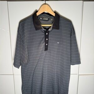 Travis Mathew Black and Gray Striped Polo Shirt